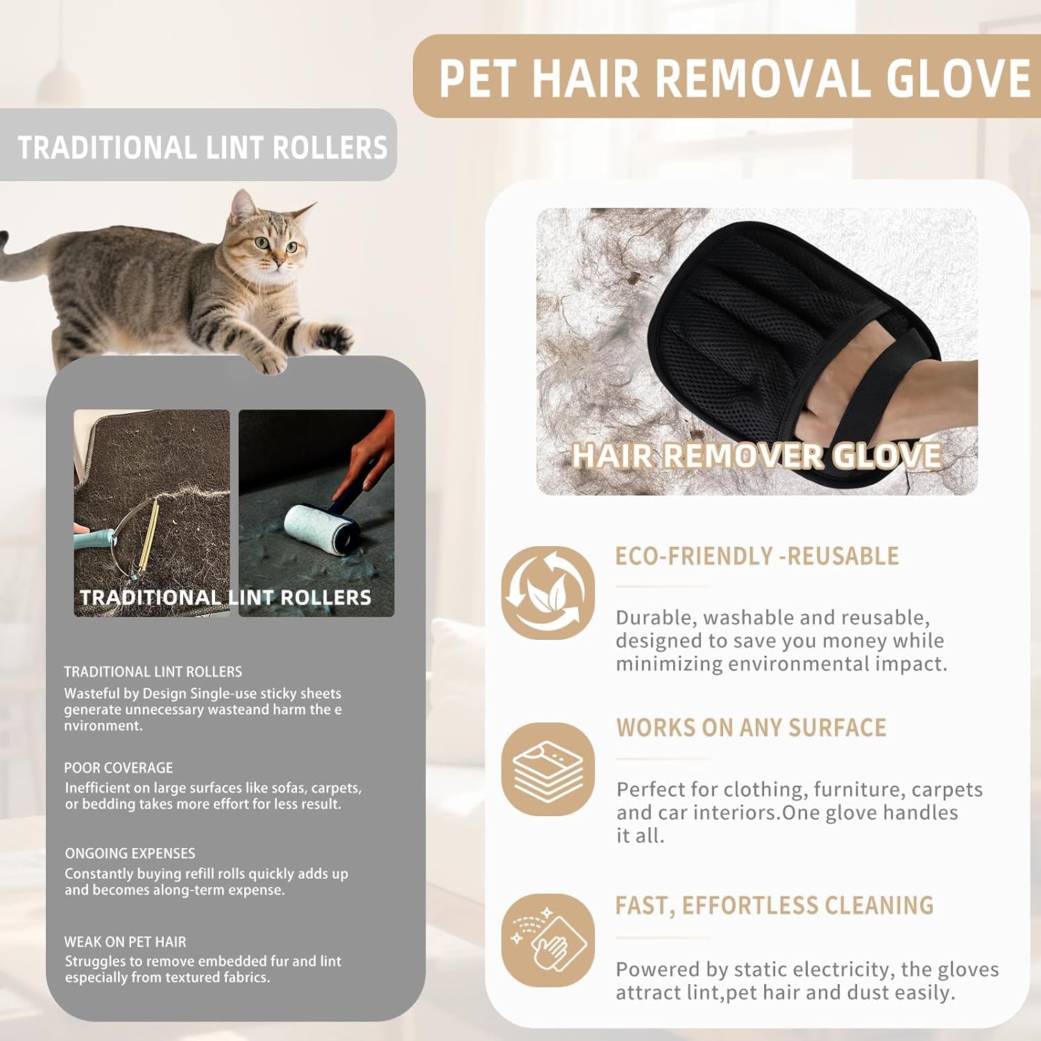 Pet Hair Removal Glove for Cats & Dogs